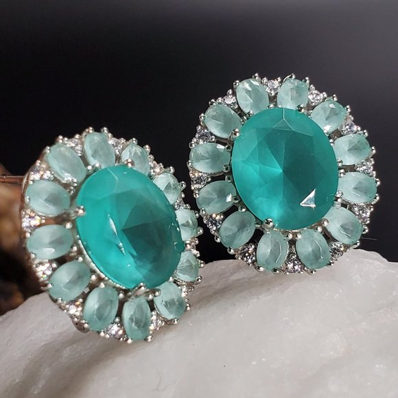 Silver 925 Designer Earrings Natural Blue Chalcedony Gems Designer Silversmith - Picture 3 of 9